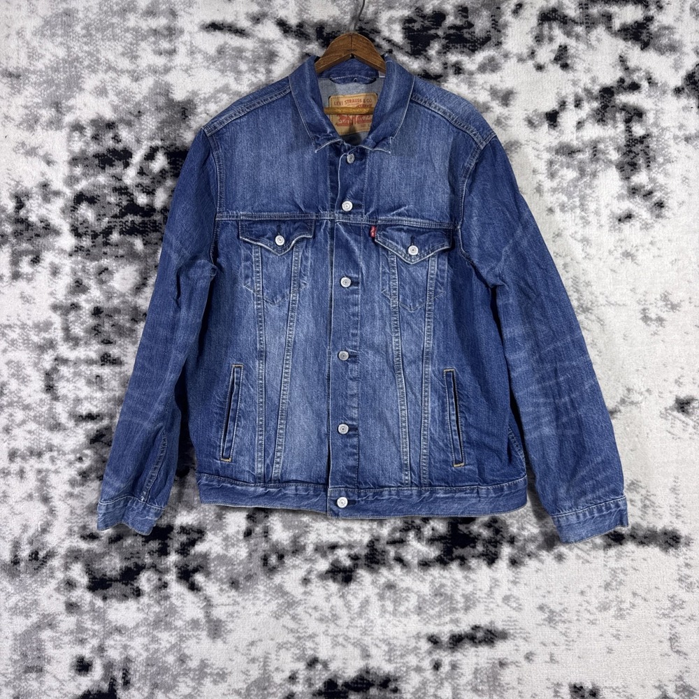 Levis Denim Trucker Jacket Mens Size Large Y2k Pockets Street Punk Biker Grunge